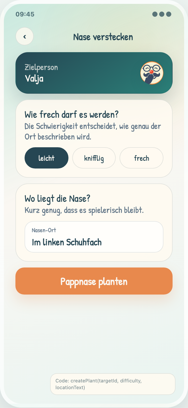 OTONGO.fun Planted: Setup-Screen mit Schwierigkeit und Ort